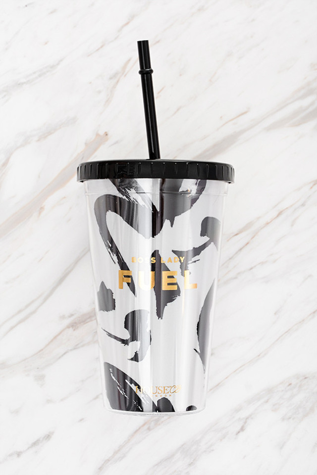 'Fuel' Monochrome Insulated Cup with Straw
